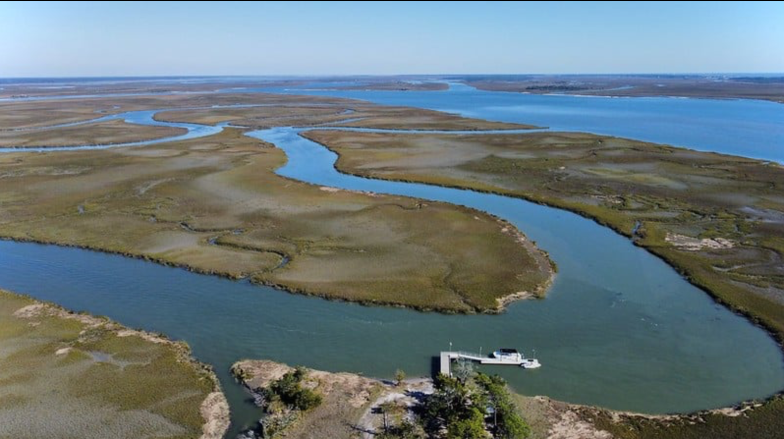 Aerial view of St. Phillips Island dock St. Phillips Overnight, Turner House Expedition, Dominick House Expedition, Coastal Expeditions, St. Helena Island